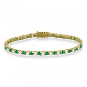 Alternating Diamond & Emerald Eternity Tennis Bracelet 14K Yellow Gold (6.99ct)