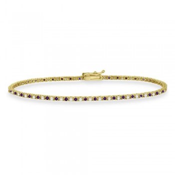 Alternating Diamond & Lab Alexandrite Eternity Tennis Bracelet 14K Yellow Gold (1.46ct)