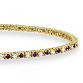 Alternating Diamond & Lab Alexandrite Eternity Tennis Bracelet 14K Yellow Gold (1.46ct)