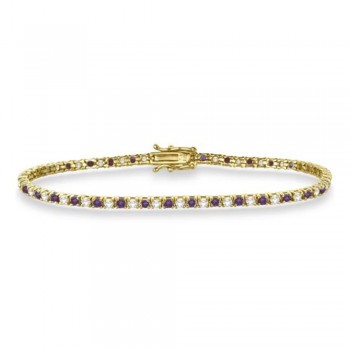 Alternating Diamond & Lab Alexandrite Eternity Tennis Bracelet 14K Yellow Gold (3.37ct)