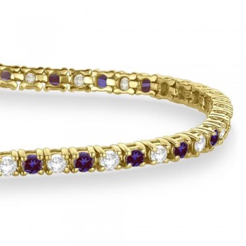 Alternating Diamond & Lab Alexandrite Eternity Tennis Bracelet 14K Yellow Gold (3.37ct)