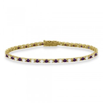 Alternating Diamond & Lab Alexandrite Eternity Tennis Bracelet 14K Yellow Gold (4.42ct)