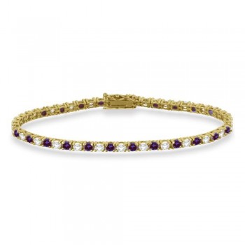 Alternating Diamond & Lab Alexandrite Eternity Tennis Bracelet 14K Yellow Gold (5.15ct)