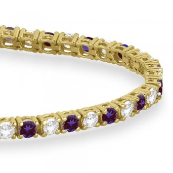 Alternating Diamond & Lab Alexandrite Eternity Tennis Bracelet 14K Yellow Gold (5.15ct)