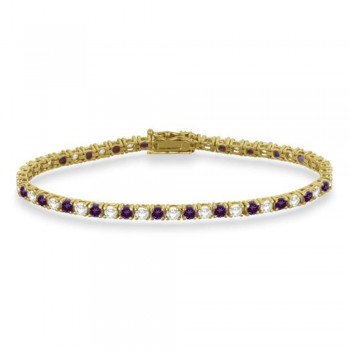 Alternating Diamond & Lab Alexandrite Eternity Tennis Bracelet 14K Yellow Gold (6.14ct)