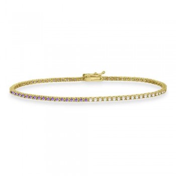 Diamond & Amethyst Eternity Tennis Bracelet 14K Yellow Gold (0.97ct)