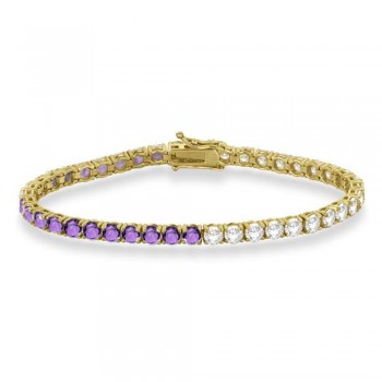 Diamond & Amethyst Eternity Tennis Bracelet 14K Yellow Gold (10.30ct)