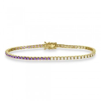 Diamond & Amethyst Eternity Tennis Bracelet 14K Yellow Gold (2.64ct)
