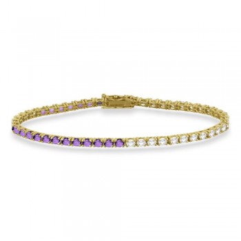 Diamond & Amethyst Eternity Tennis Bracelet 14K Yellow Gold (4.13ct)