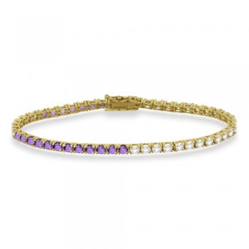 Diamond & Amethyst Eternity Tennis Bracelet 14K Yellow Gold (5.48ct)
