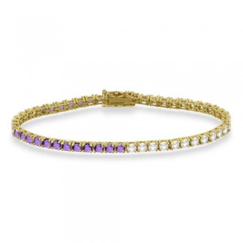 Diamond & Amethyst Eternity Tennis Bracelet 14K Yellow Gold (6.98ct)