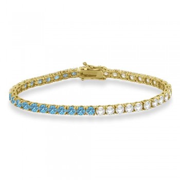 Diamond &  Aquamarine Eternity Tennis Bracelet 14K Yellow Gold (9.67ct)