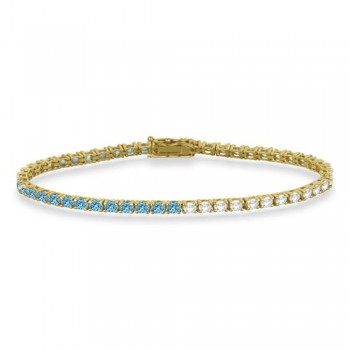 Diamond &  Aquamarine Eternity Tennis Bracelet 14K Yellow Gold (4.42ct)