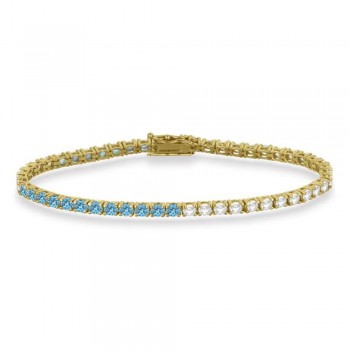 Diamond &  Aquamarine Eternity Tennis Bracelet 14K Yellow Gold (5.49ct)