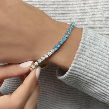 Diamond &  Aquamarine Eternity Tennis Bracelet 14K Yellow Gold (6.86ct)