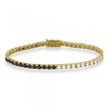 Diamond & Black Diamond Eternity Tennis Bracelet 14K Yellow Gold (7.08ct)