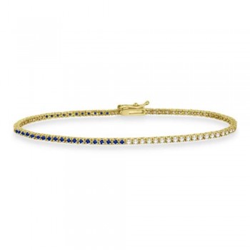 Lab Grown Diamond & Blue Sapphire Eternity Tennis Bracelet 14K Yellow Gold (0.97ct)