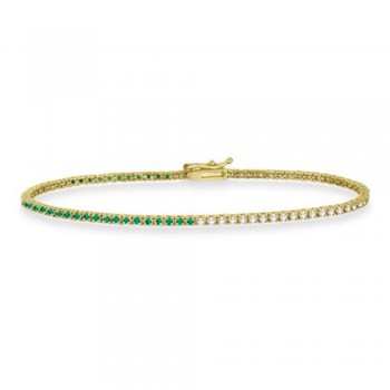 Lab Grown Diamond & Emerald Eternity Tennis Bracelet 14K Yellow Gold (1.87ct)