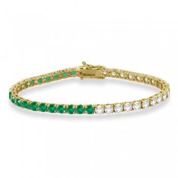 Lab Grown Diamond & Emerald Eternity Tennis Bracelet 14K Yellow Gold (9.88ct)
