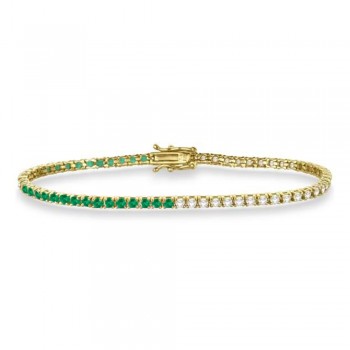 Lab Grown Diamond & Emerald Eternity Tennis Bracelet 14K Yellow Gold (3.04ct)