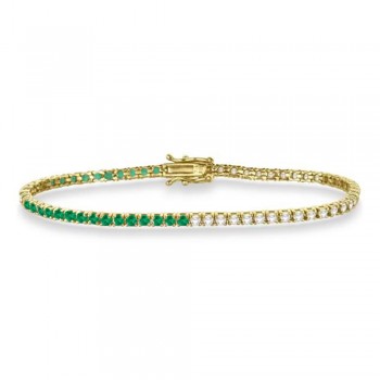 Diamond & Emerald Eternity Tennis Bracelet 14K Yellow Gold (3.66ct)