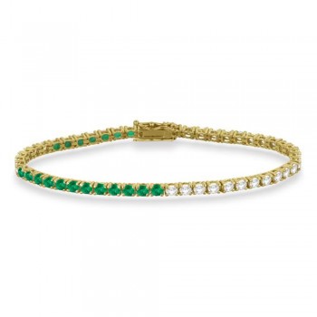 Diamond & Emerald Eternity Tennis Bracelet 14K Yellow Gold (5.17ct)