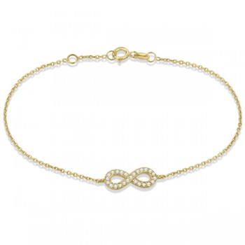 Diamond Sideways Mini Infinity Bracelet in 14k Yellow Gold 0.15ct