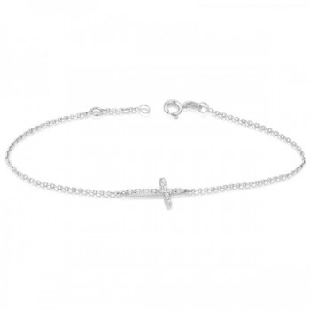 Diamond Accented Sideways Cross Bracelet in 14k White Gold (0.10cts)