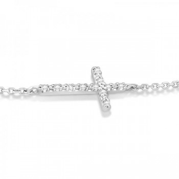 Diamond Accented Sideways Cross Bracelet in 14k White Gold (0.10cts)