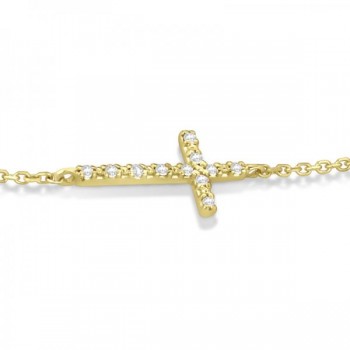 Diamond Accented Sideways Cross Bracelet in 14k Yellow Gold (0.10cts)