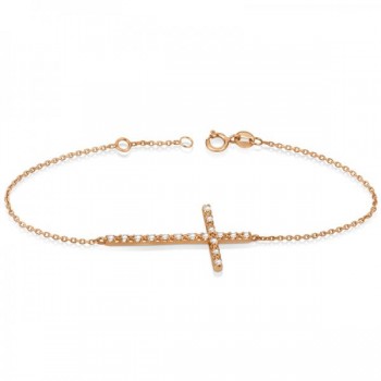 Sideways Cross Chain Bracelet & Diamond Accents 14k Rose Gold 0.20ct