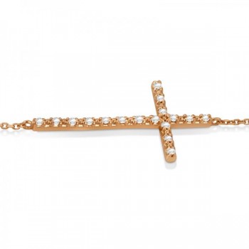 Sideways Cross Chain Bracelet & Diamond Accents 14k Rose Gold 0.20ct