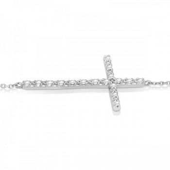 Sideways Cross Chain Bracelet & Diamond Accents 14k White Gold 0.20ct