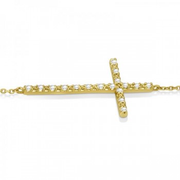 Sideways Cross Chain Bracelet & Diamond Accents 14k Yellow Gold 0.20ct