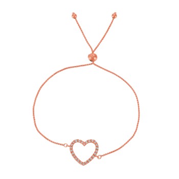Bolo Diamond Heart Adjustable Bracelet 14k Rose Gold (0.25ct)