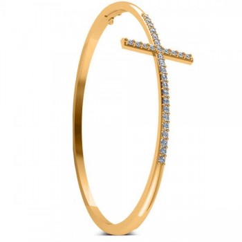 Diamond Religious Cross Bangle Bracelet in 14k Yellow Gold (0.87ct)