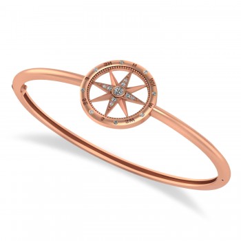 Diamond Compass Bangle Bracelet 14k Rose Gold (0.19ct)