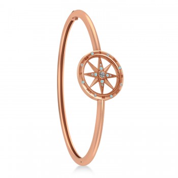 Aquamarine & Diamond Compass Bangle Bracelet 14k Rose Gold (0.19ct)