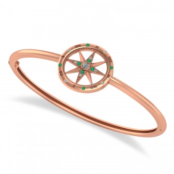 Emerald & Diamond Compass Bangle Bracelet 14k Rose Gold (0.19ct)