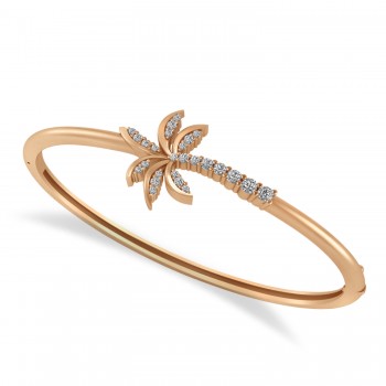 Diamond Palm Tree Bangle Bracelet 14k Rose Gold (0.57ct)