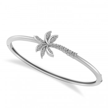 Diamond Palm Tree Bangle Bracelet 14k White Gold (0.57ct)