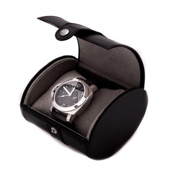 Black Leather Single Watch Travel Case with Snap Closure