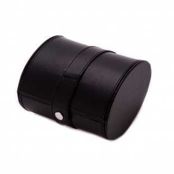 Black Leather Single Watch Travel Case with Snap Closure