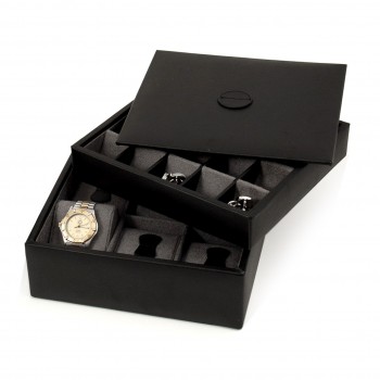 Leather Stacked Valet for 6 Watches and 20 Cufflinks with Lid