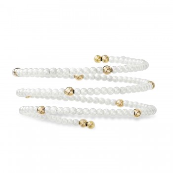 Bead Coil Polished Pearl Bangle 14K Gold