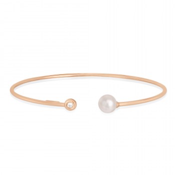 Diamond and Pearl Open Bangle 14k Rose Gold (0.04ct)