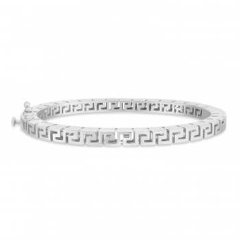 Greek Key Bangle Bracelet 14k White Gold