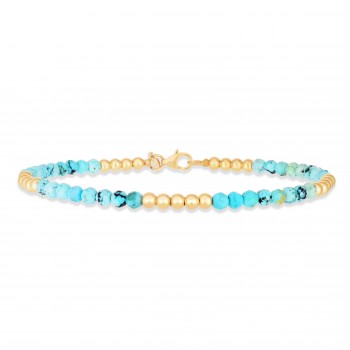 Turquoise Stackable Bead Bracelet in 14k Yellow Gold