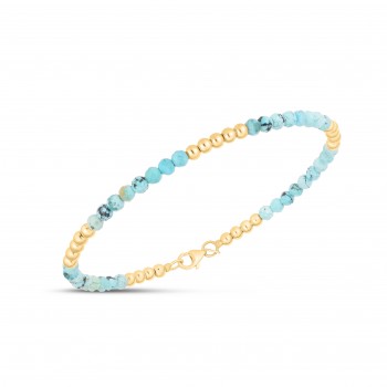 Turquoise Stackable Bead Bracelet in 14k Yellow Gold