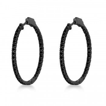 Stylish Large Round Black Diamond Hoop Earrings in 14k Black Gold (2.00ct)